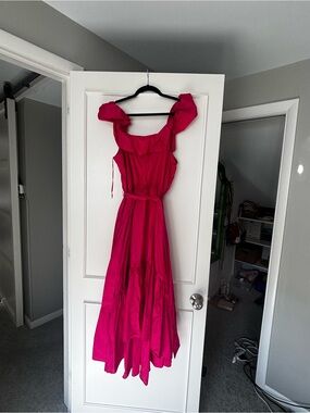 CeCe Hot Pink One-Shoulder Ruffle Maxi Dress